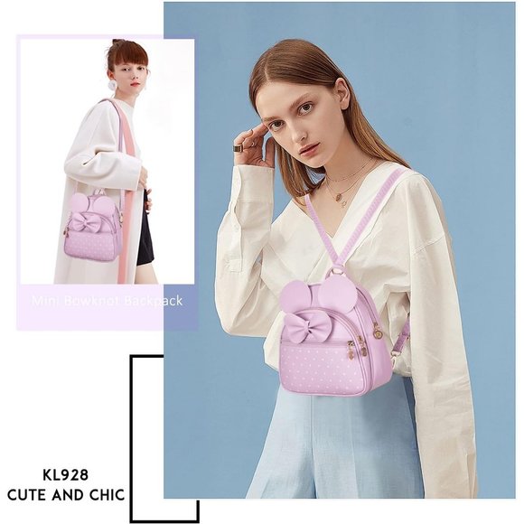 Bowknot Polka Dot Mini Backpack And Convertible Shoulder Bag Purse for Women - Picture 6 of 7